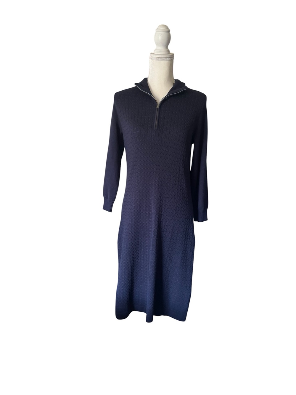 Tommy Bahama Navy Knit Midi Dress with Half-Zip Collar - Picture 3 of 14